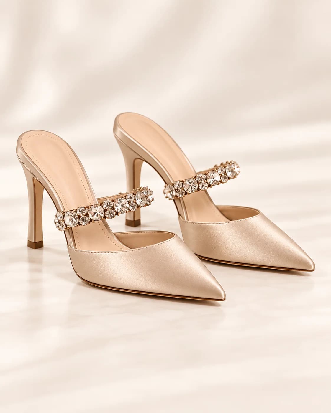 Soirée Satin Mule in Champagne