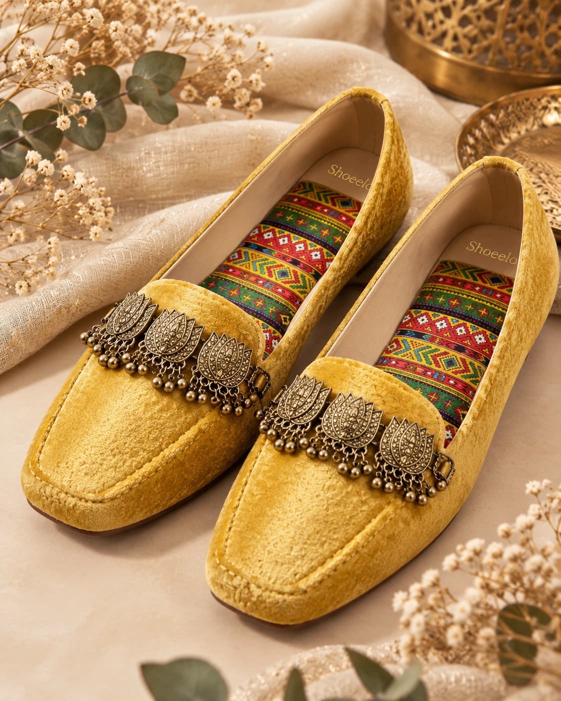 Embellished Velvet Loafer in Yellow