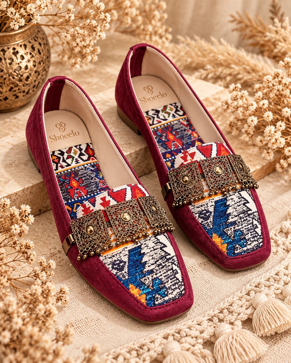 Embellished Kilim Loafer in Bordeaux