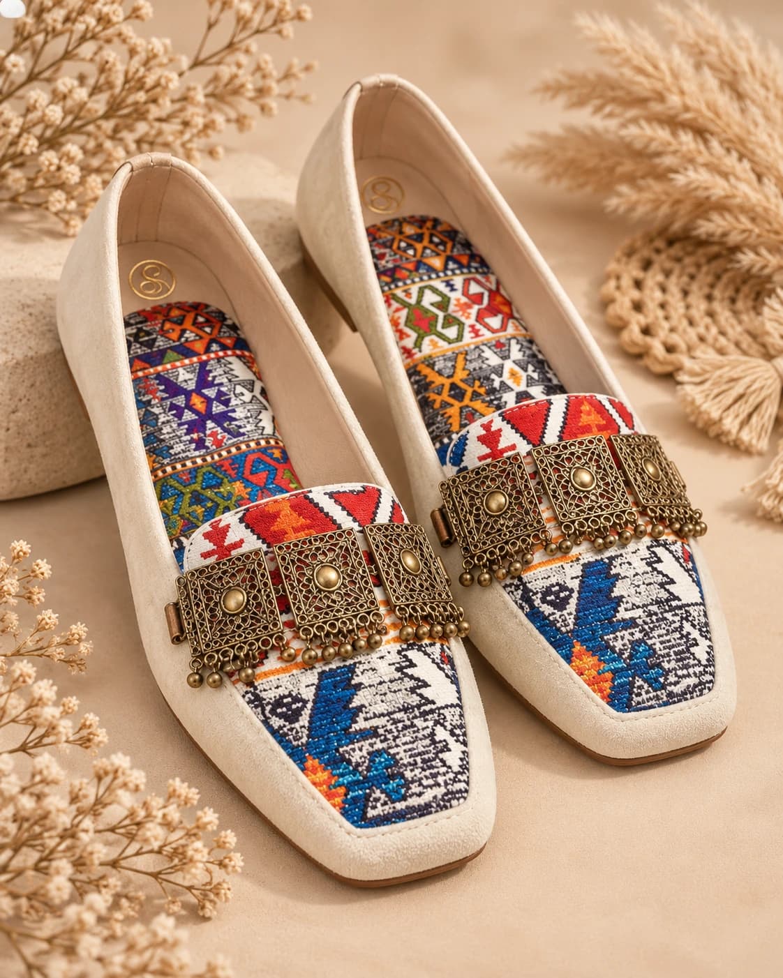 Embellished Kilim Loafer in Ivory