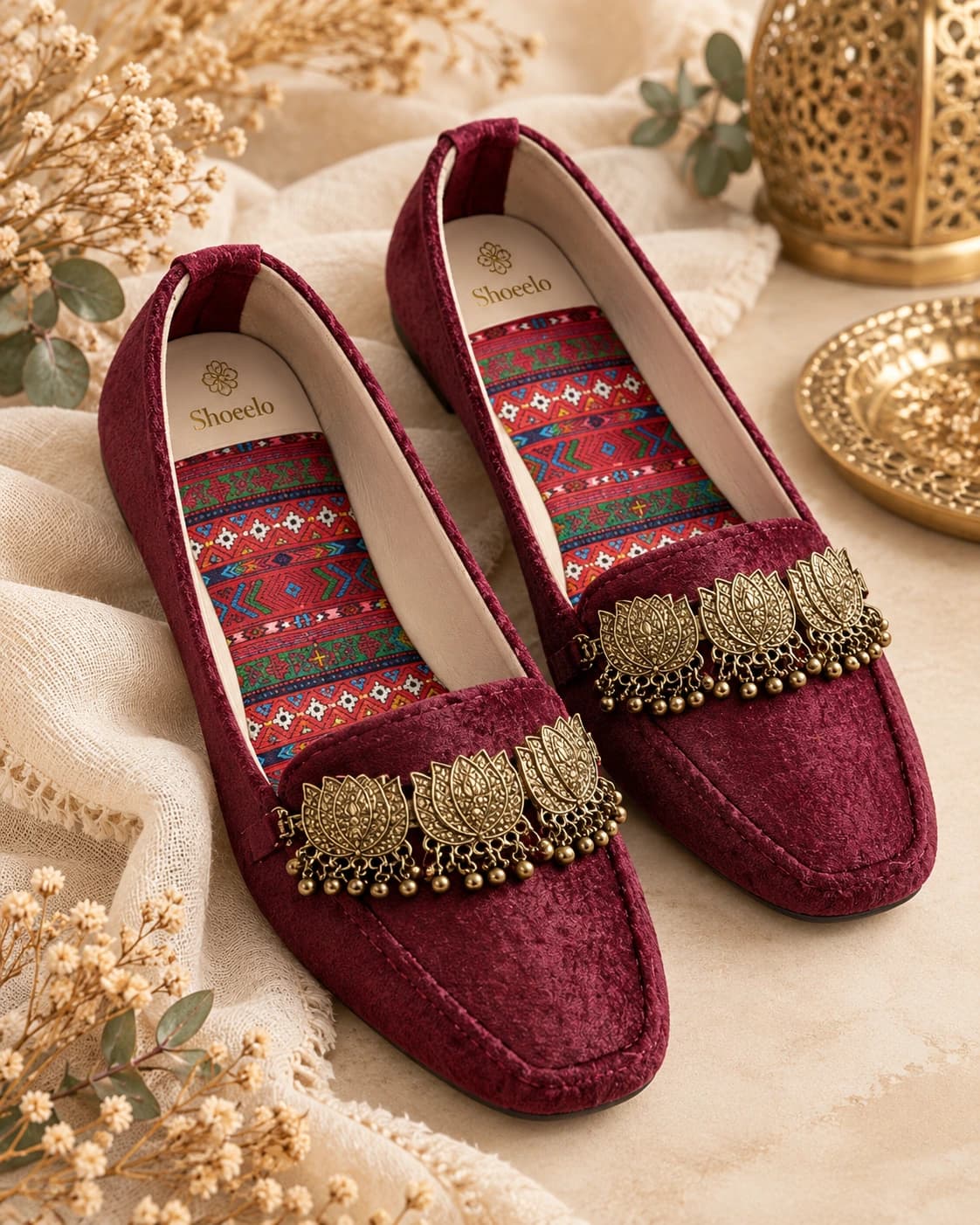 Embellished Velvet Loafer in Bordeaux