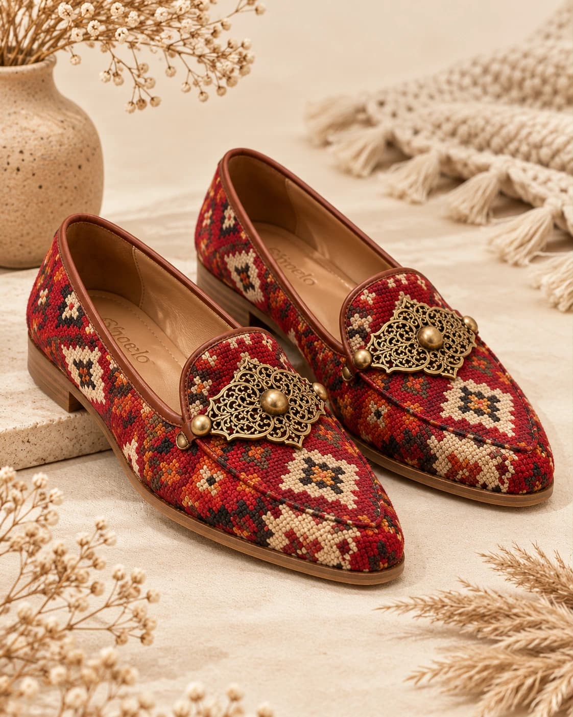 Ornate Kilim Loafer in Red