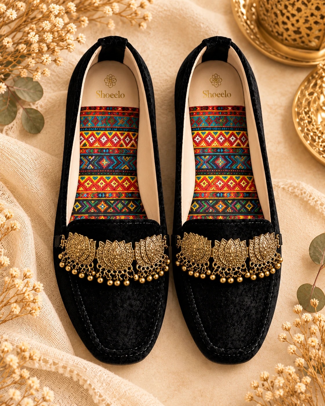 Embellished Velvet Loafer in Noir, from above