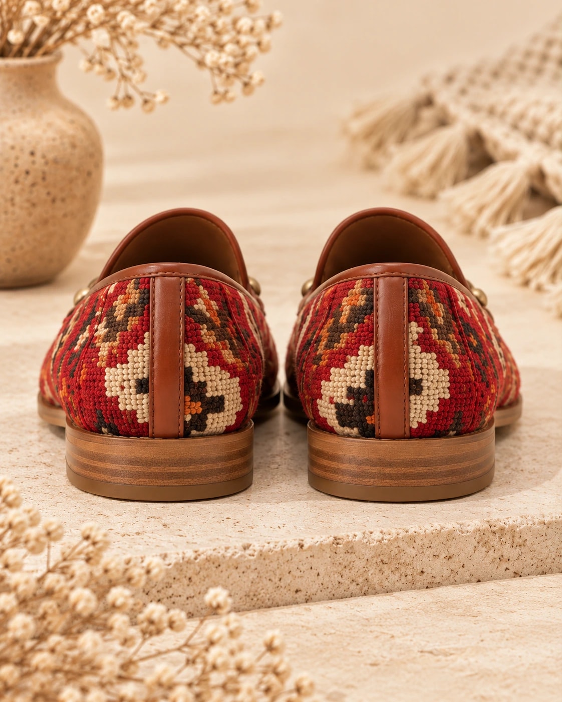 Ornate Kilim Loafer in Red, from behind