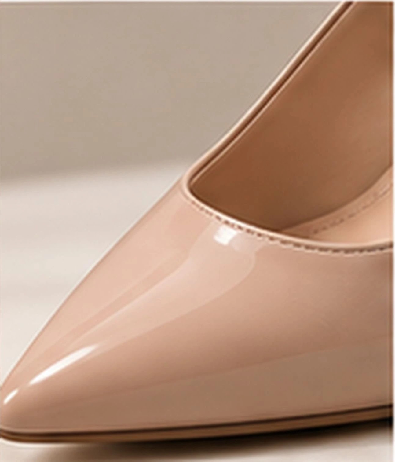 Valencia Block-Heel Pump in Nude — close detail
