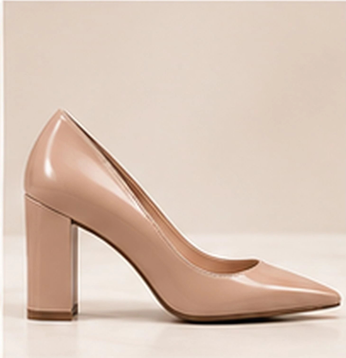 Valencia Block-Heel Pump in Nude, from the side
