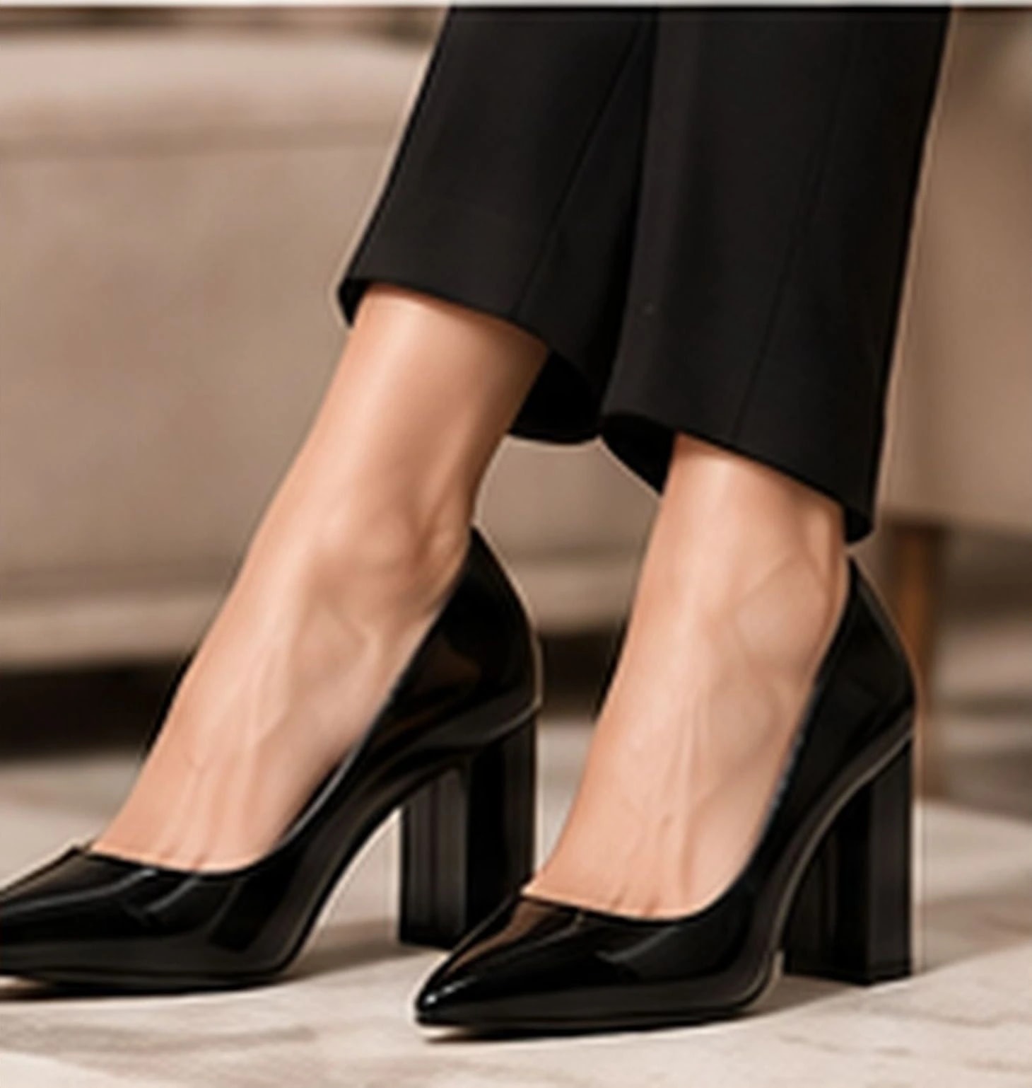Valencia Block-Heel Pump in Noir — worn