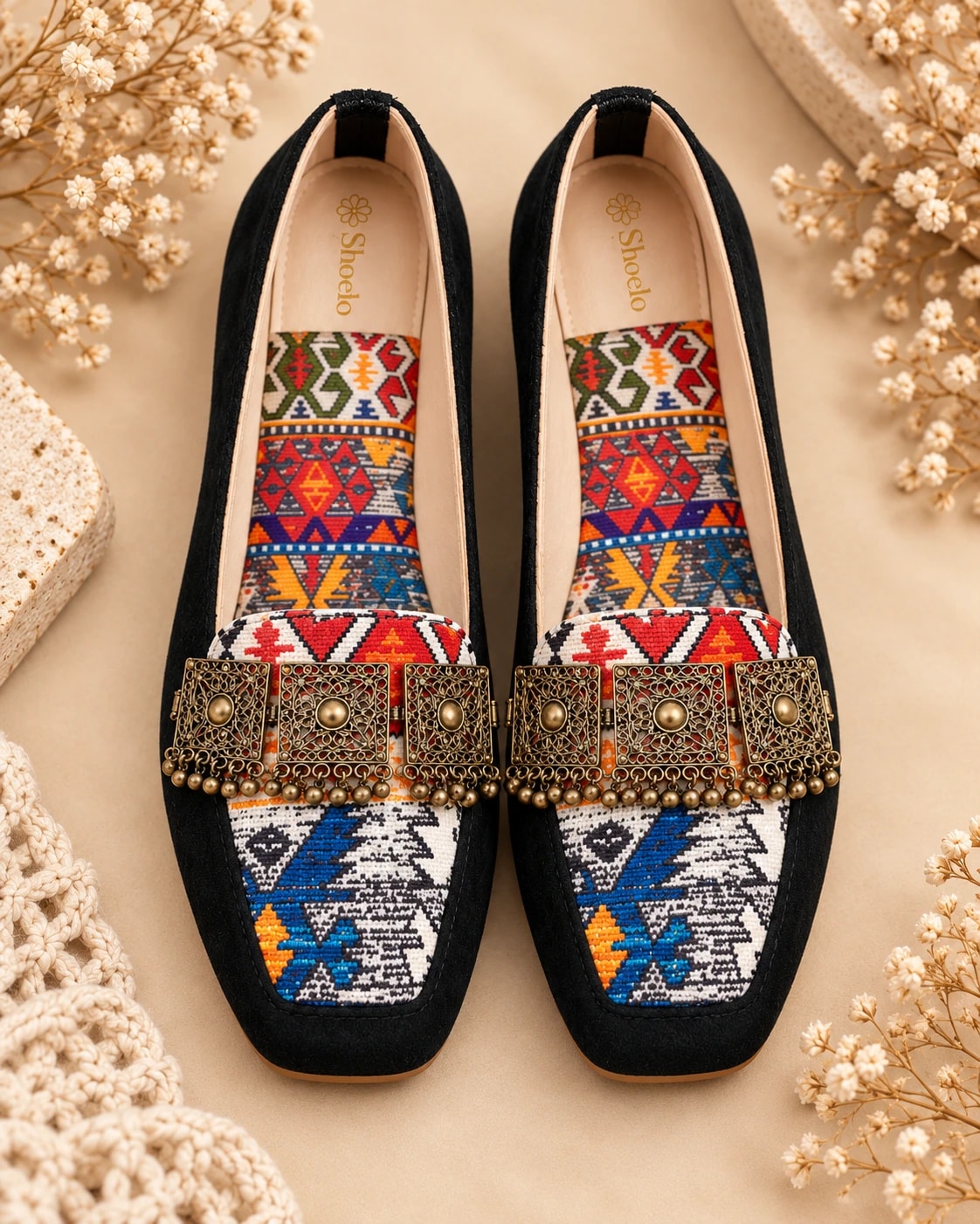 Embellished Kilim Loafer in Noir, from above