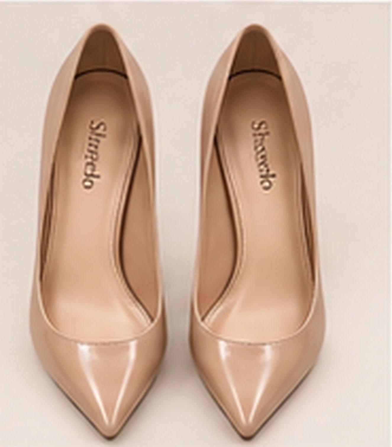 Valencia Block-Heel Pump in Nude, from above