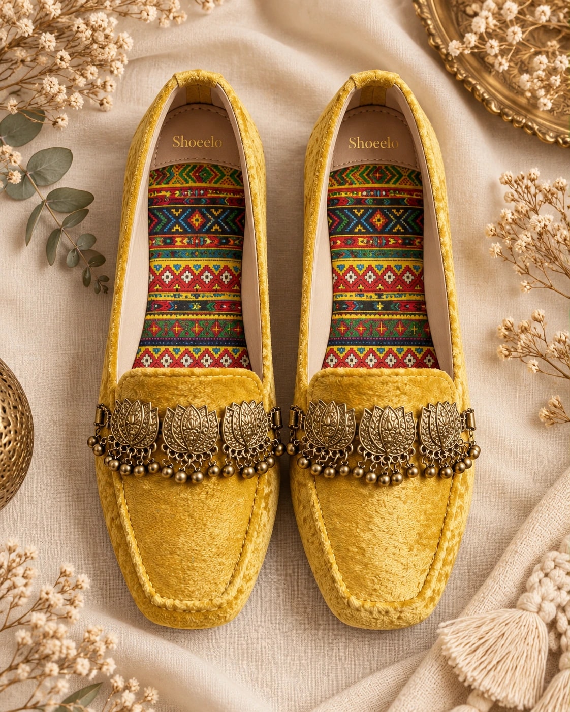 Embellished Velvet Loafer in Yellow, from above