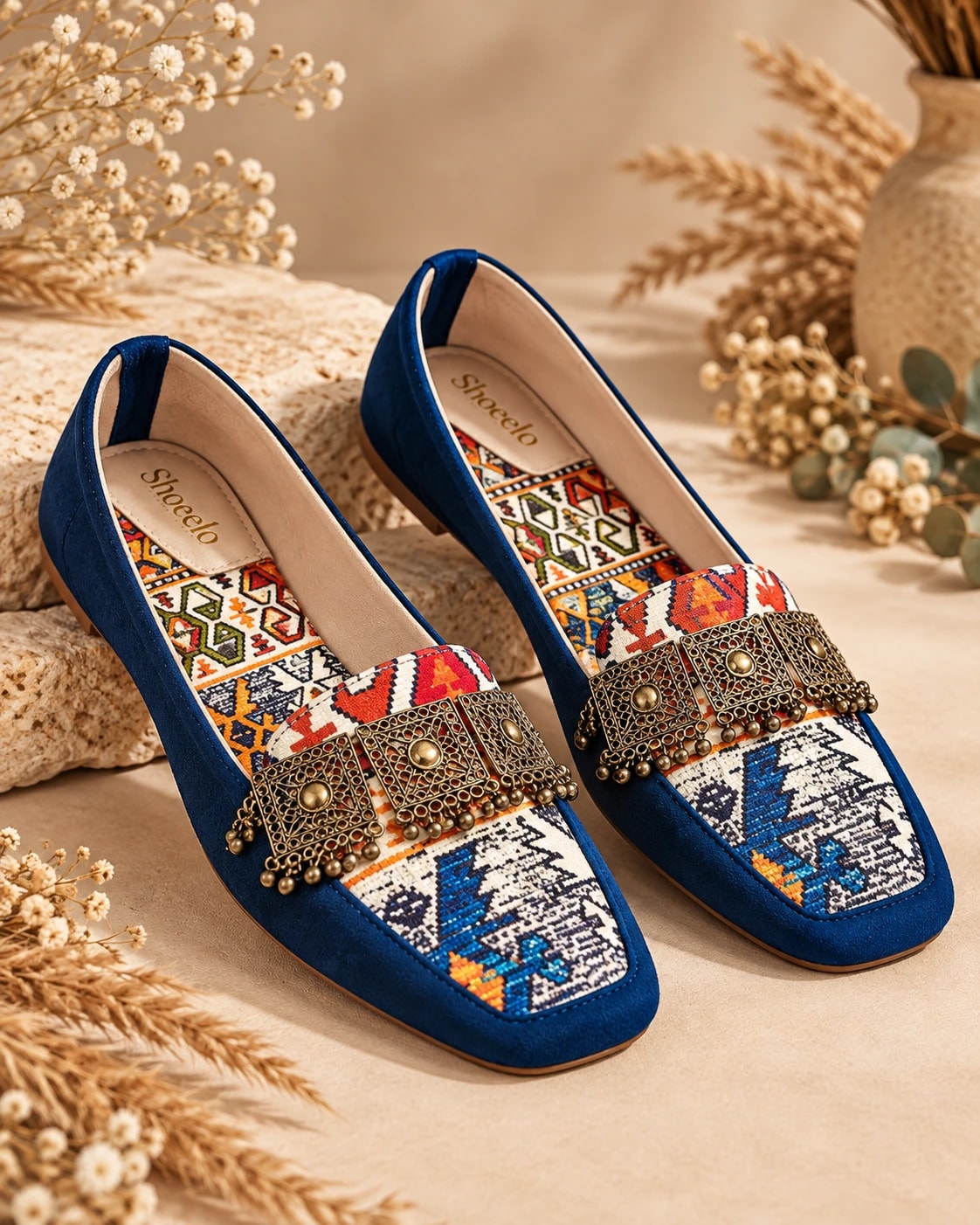 Embellished Kilim Loafer in Blue, from the side