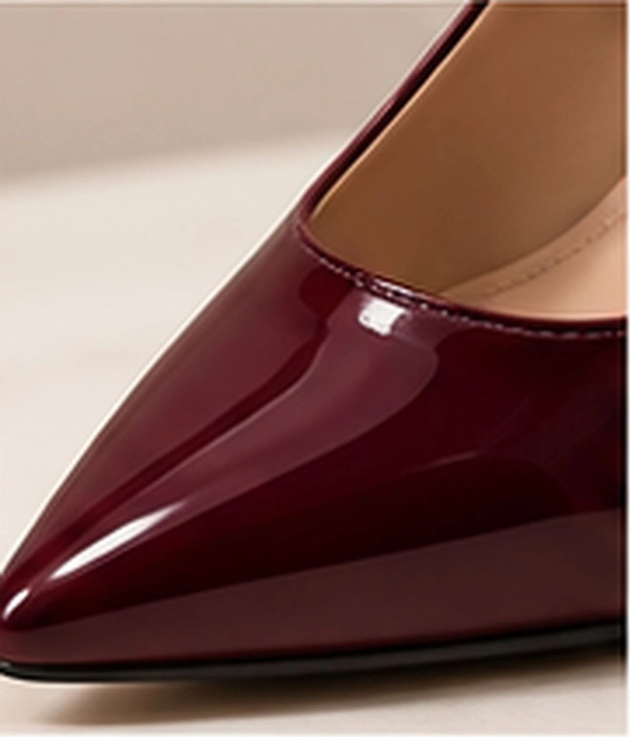 Valencia Block-Heel Pump in Burgundy — close detail