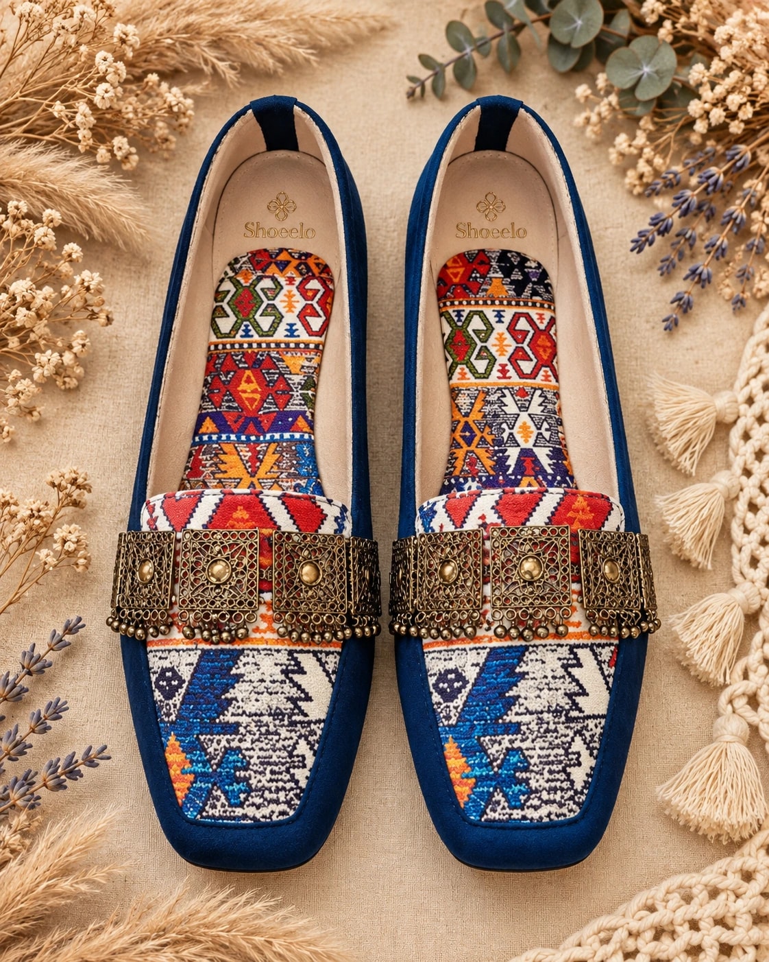 Embellished Kilim Loafer in Blue, from above