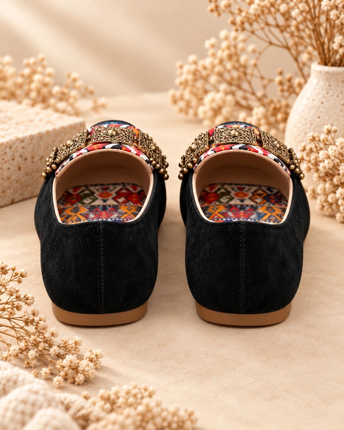 Embellished Kilim Loafer in Noir, from behind