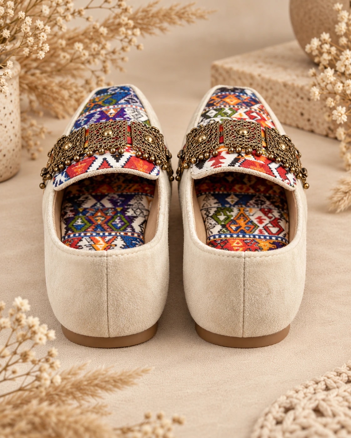 Embellished Kilim Loafer in Ivory, from behind