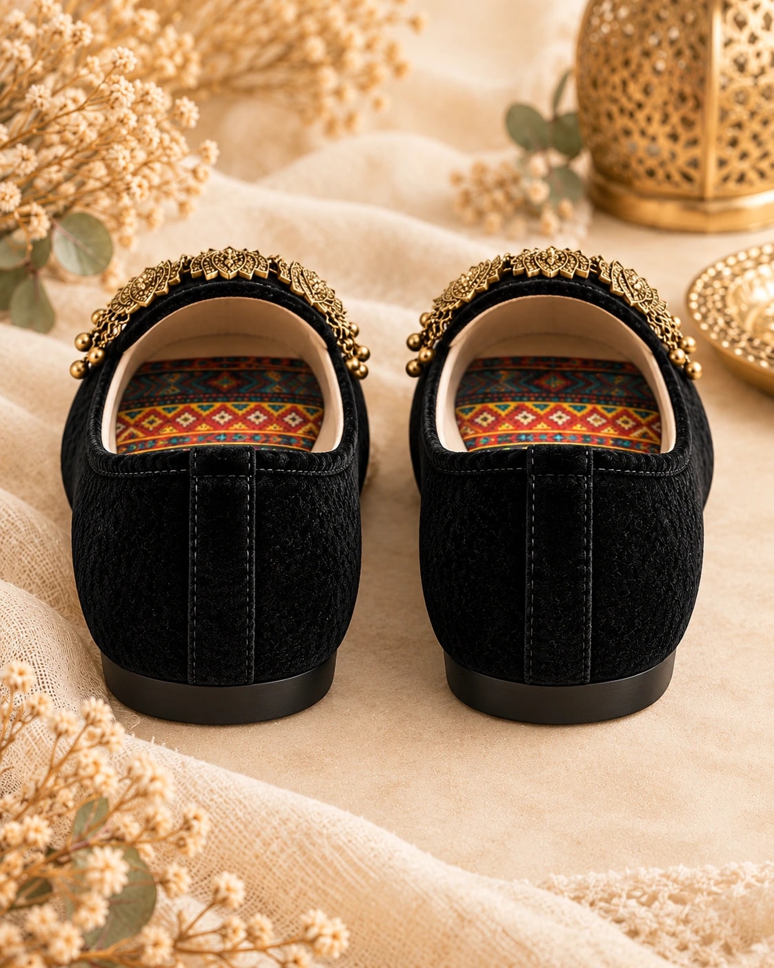 Embellished Velvet Loafer in Noir, from behind