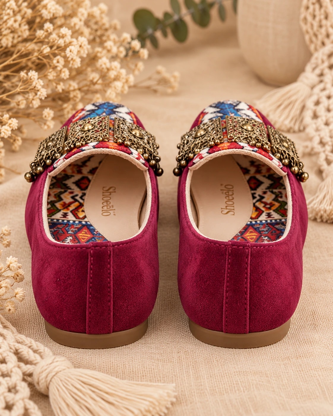 Embellished Kilim Loafer in Bordeaux, from behind