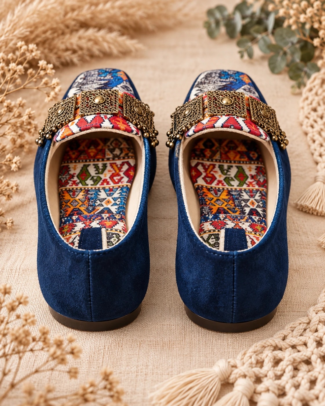 Embellished Kilim Loafer in Blue, from behind