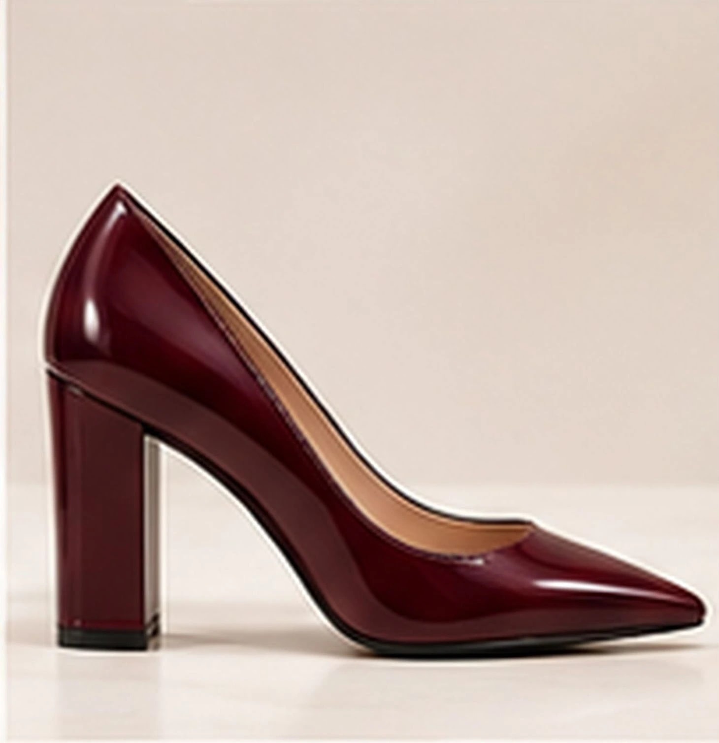 Valencia Block-Heel Pump in Burgundy, from the side