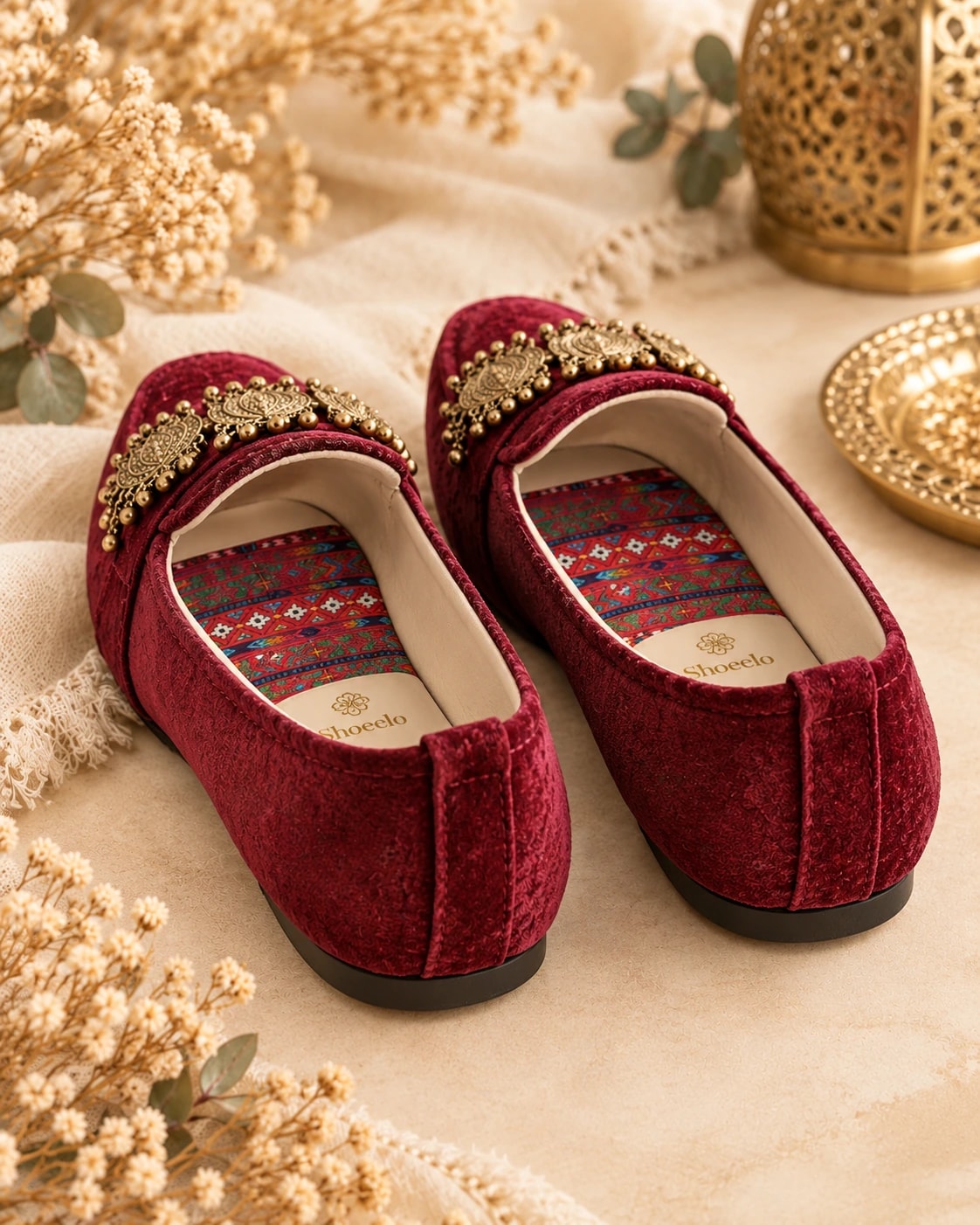Embellished Velvet Loafer in Bordeaux, from behind