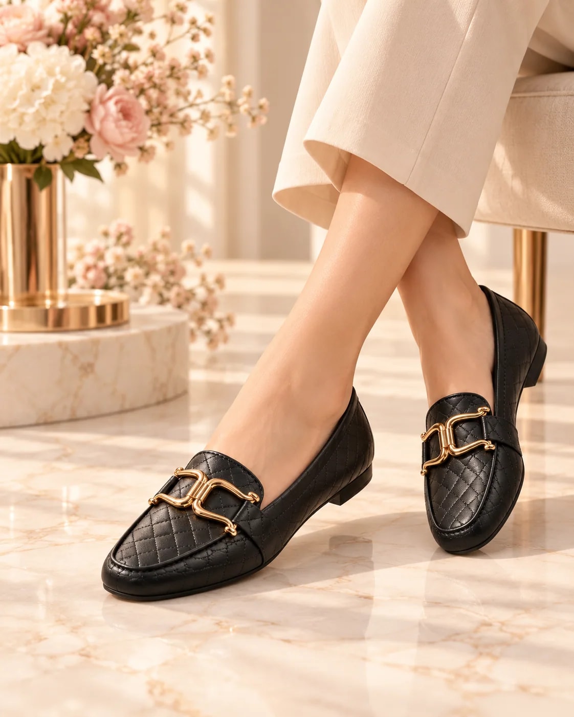 Sable Quilted Horsebit Loafer in Noir