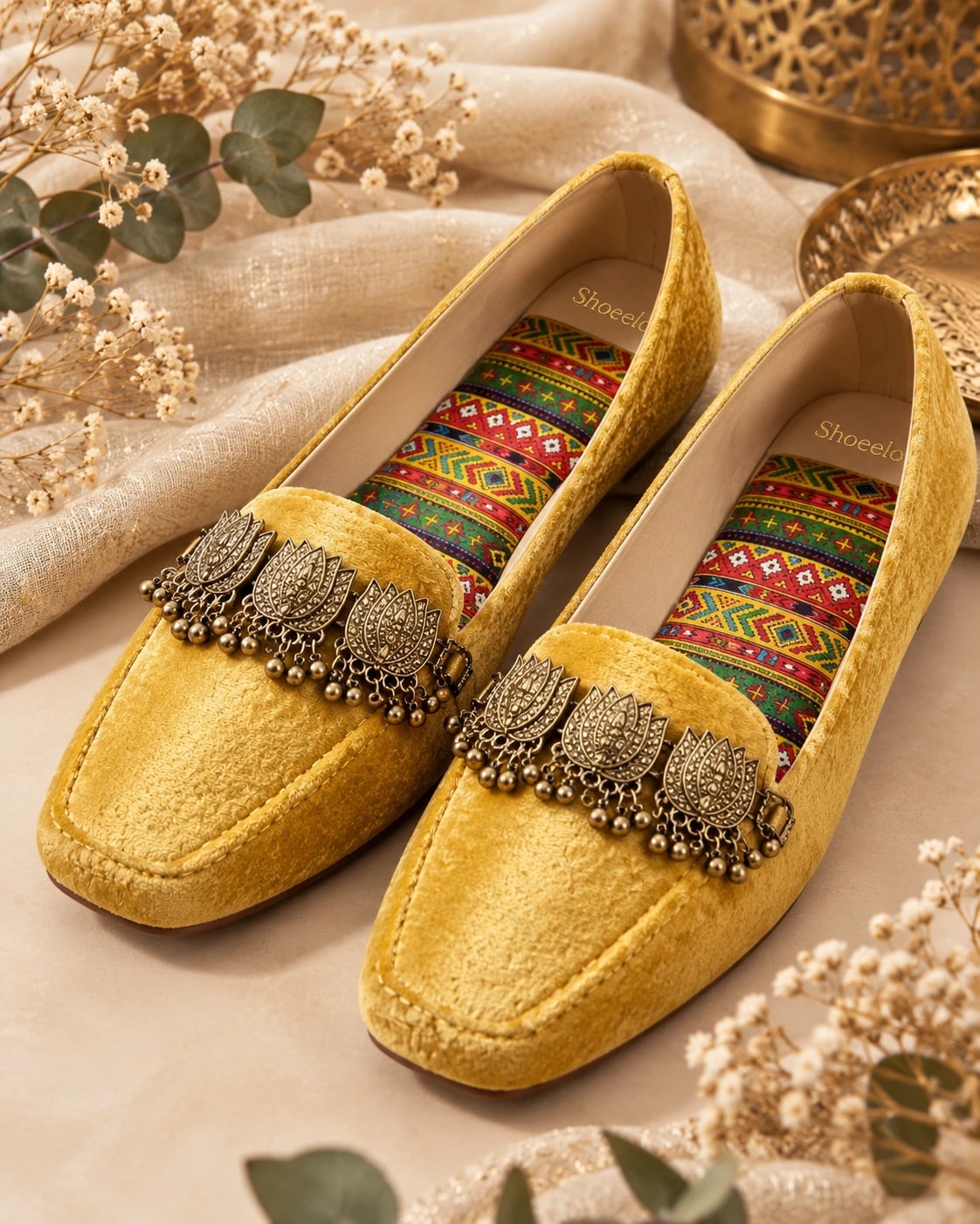 Embellished Velvet Loafer in Yellow
