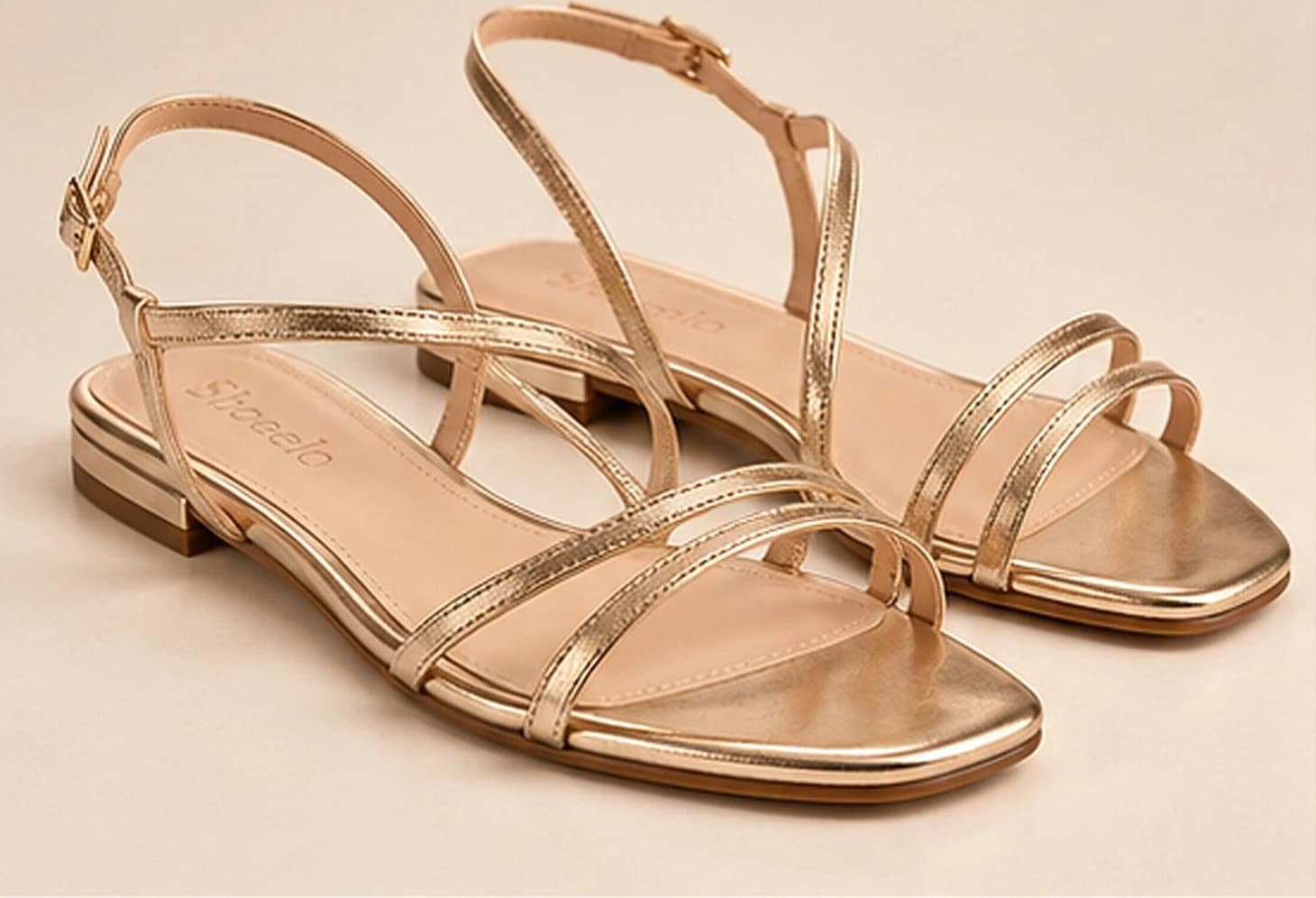 Riviera Strappy Flat Sandal in Champagne