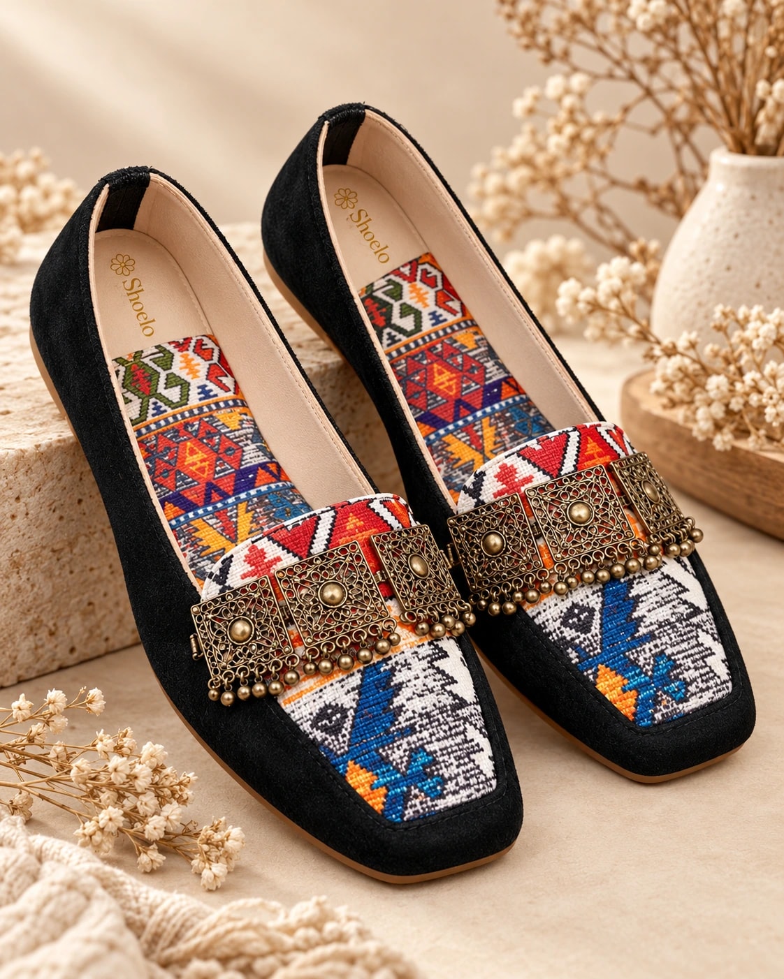 Embellished Kilim Loafer in Noir